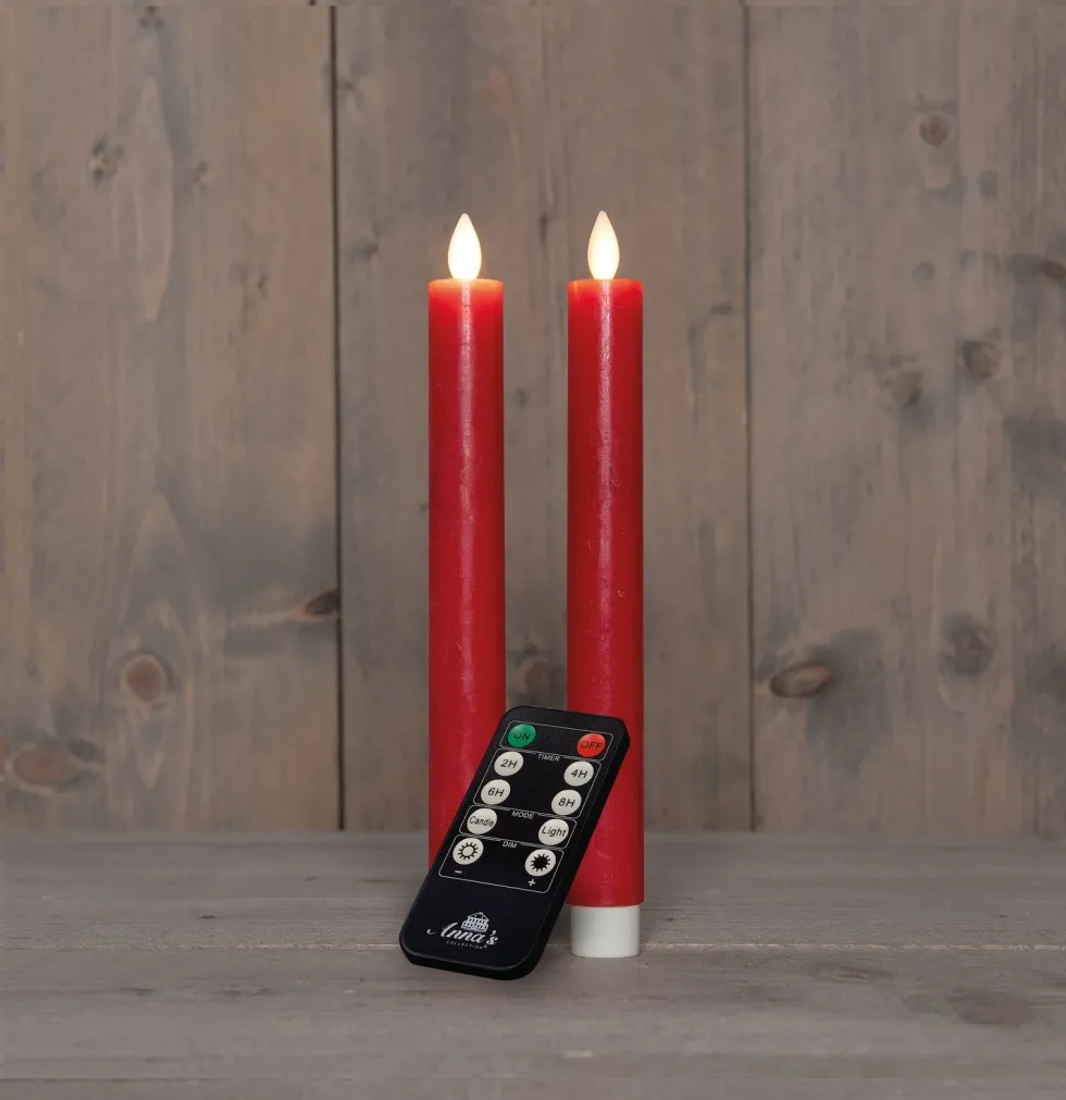 Anna's Collection LED dinerkaars Rustiek rood D 2 H 23 cm 2 stuks