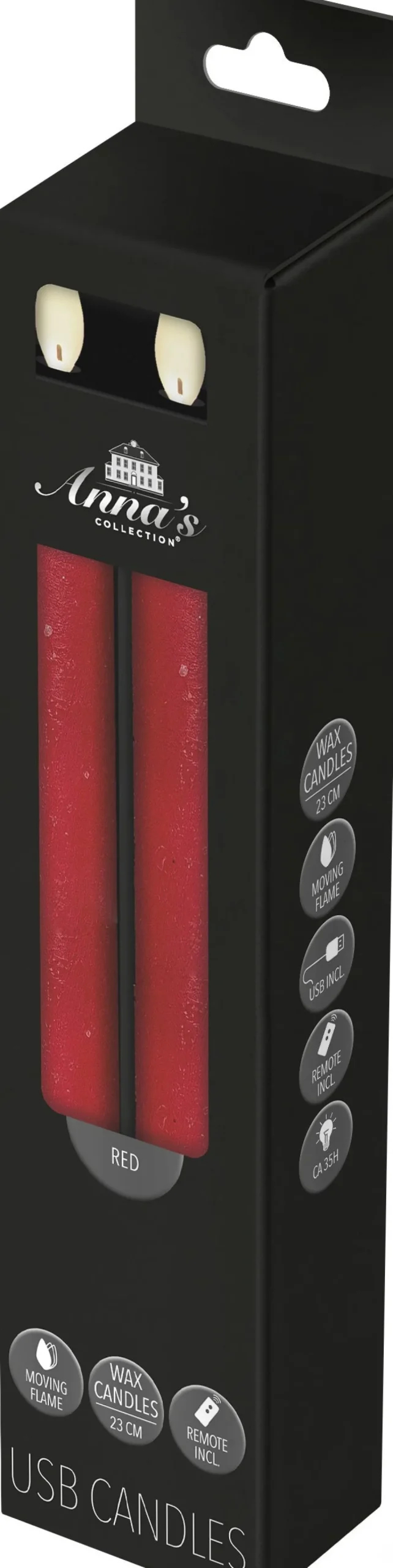 Anna's Collection LED dinerkaars Rustiek rood D 2 H 23 cm 2 stuks