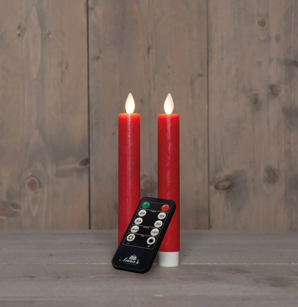 Anna's Collection LED dinerkaars Rustiek rood D 2 H 18 cm 2 stuks