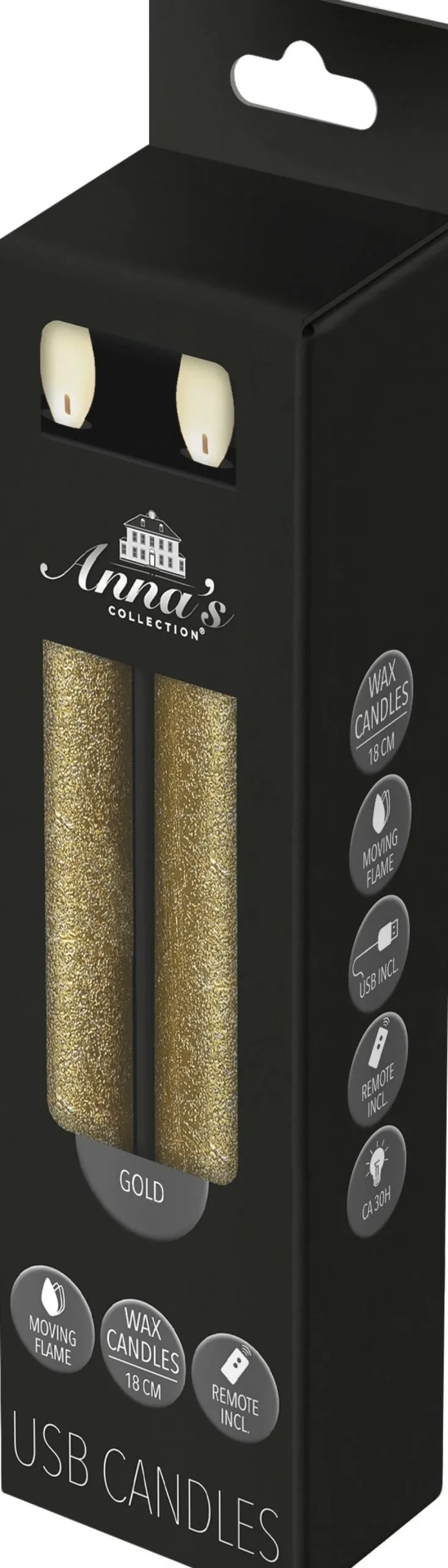 Anna's Collection LED dinerkaars Rustiek goud D 2 H 18 cm 2 stuks
