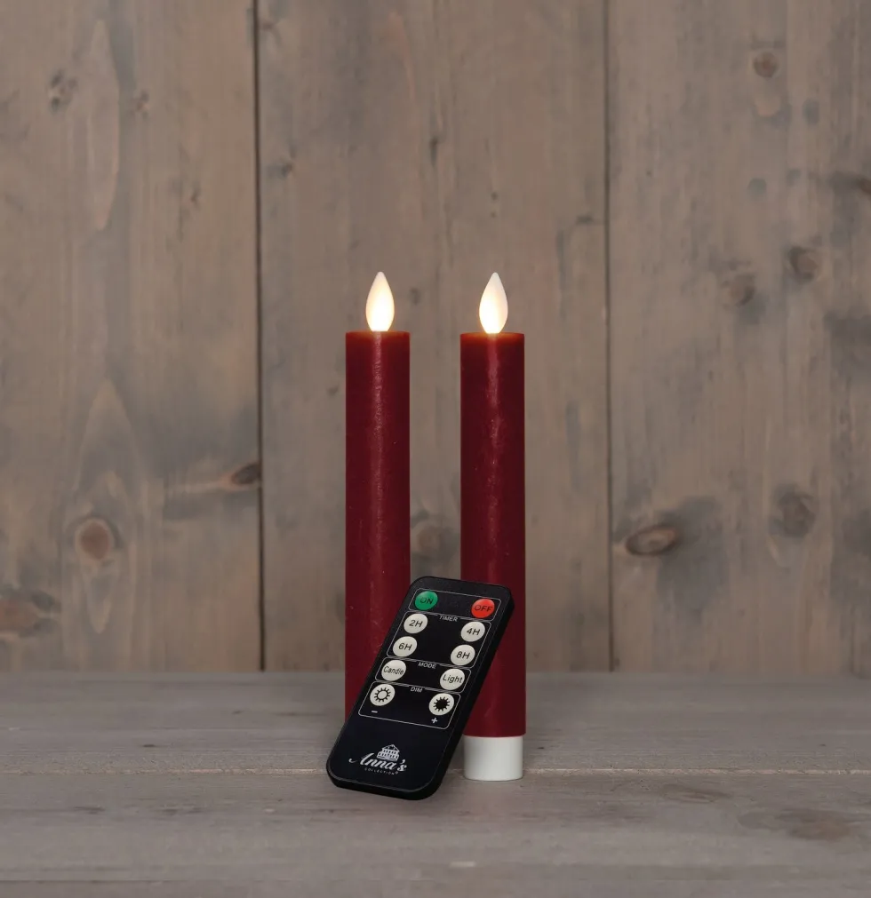 Anna's Collection LED dinerkaars Rustiek bordeaux D 2 H 18 cm 2 stuks
