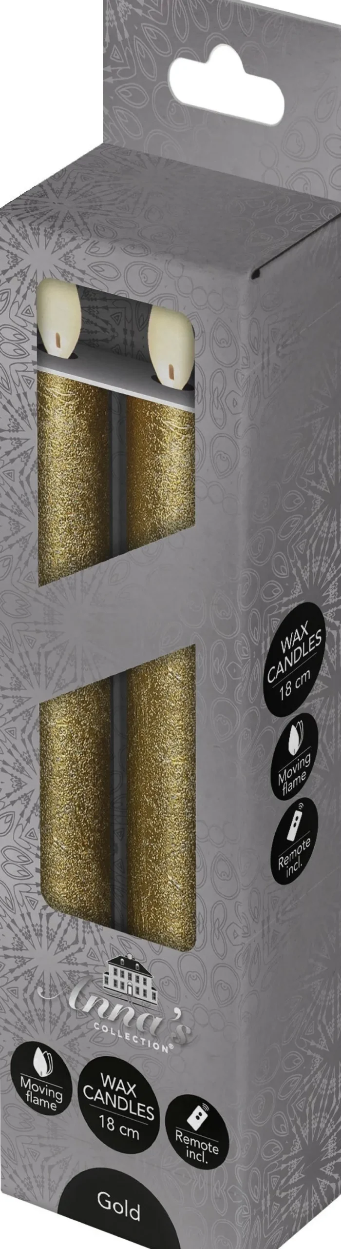 Anna's Collection LED dinerkaars Tara met timer goud D 2,2 H 18 cm 2 stuks