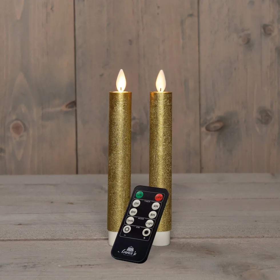Anna's Collection LED dinerkaars Tara met timer goud D 2,2 H 18 cm 2 stuks