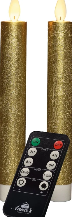 Anna's Collection LED dinerkaars Tara met timer goud D 2,2 H 18 cm 2 stuks