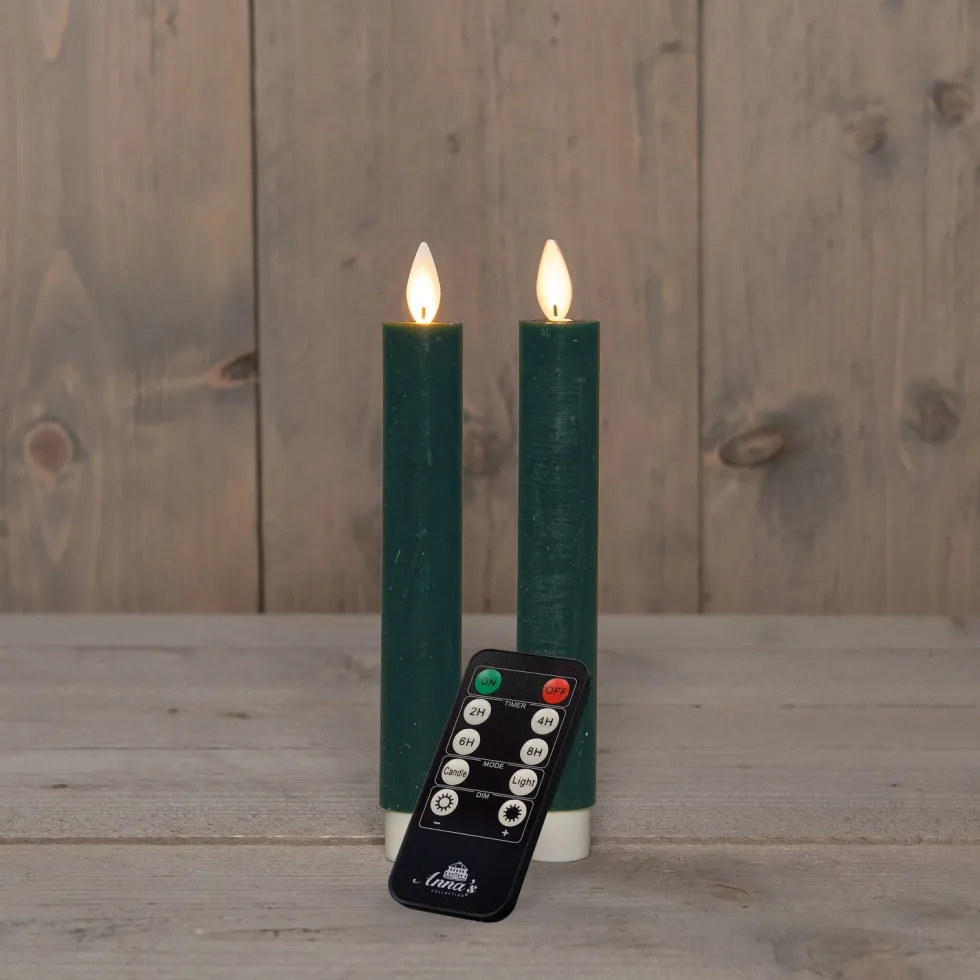 Anna's Collection LED dinerkaars Tara met timer groen D 2,2 H 18 cm 2 stuks
