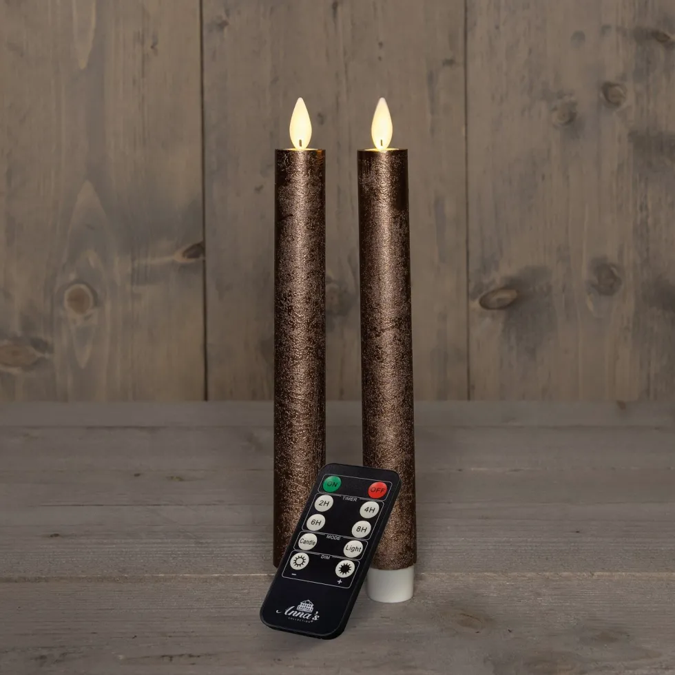 Anna's Collection LED dinerkaars met timer brons D 2,2 H 23 cm 2 stuks