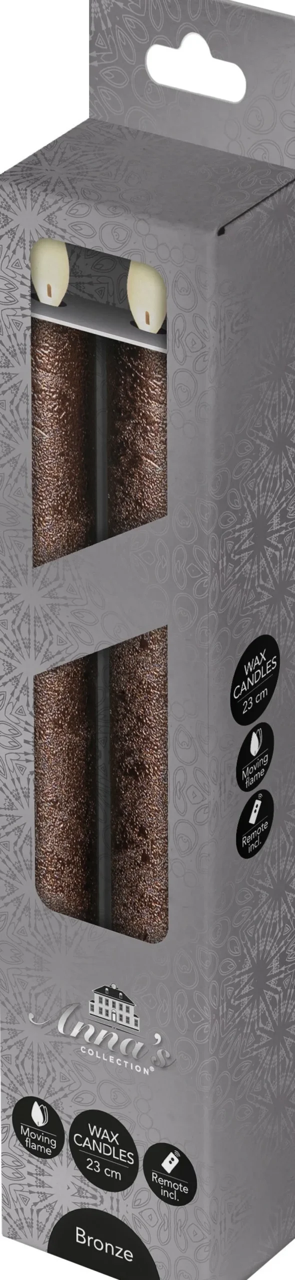 Anna's Collection LED dinerkaars met timer brons D 2,2 H 23 cm 2 stuks