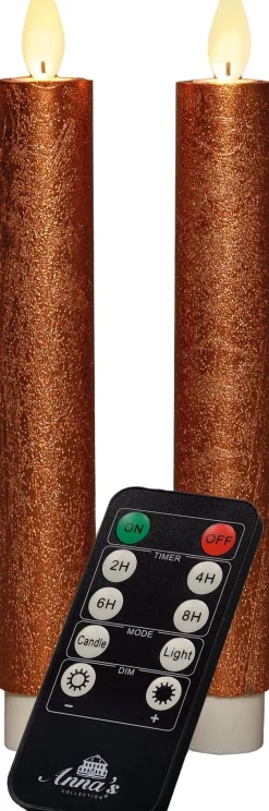 Anna's Collection LED dinerkaars Tara met timer koper D 2,2 H 18 cm 2 stuks