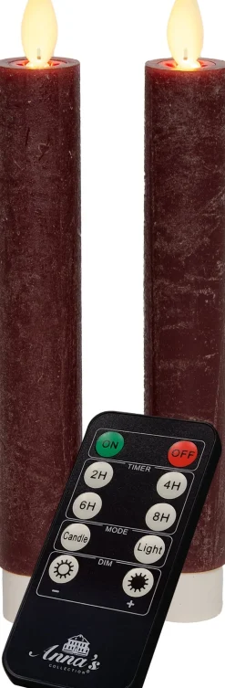 Anna's Collection LED dinerkaars Tara met timer bordeaux D 2,2 H 18 cm 2 stuks
