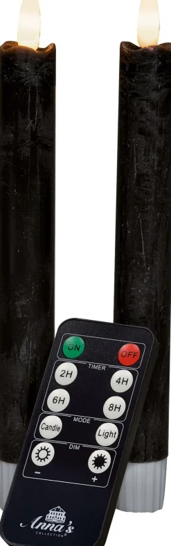 Anna's Collection LED dinerkaars Rustiek met timer zwart D 2,1 H 18 cm 2 stuks