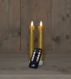 Anna's Collection LED dinerkaars Rustiek met timer goud D 2,1 H 18 cm 2 stuks