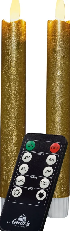 Anna's Collection LED dinerkaars Rustiek met timer goud D 2,1 H 18 cm 2 stuks