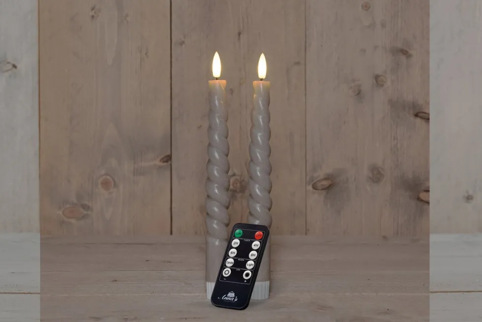 Anna's Collection LED dinerkaars Swirl taupe D 2 H 23 cm 2 stuks