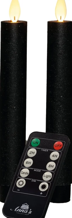 Anna's Collection LED dinerkaars Tara met timer zwart D 2,2 H 18 cm 2 stuks