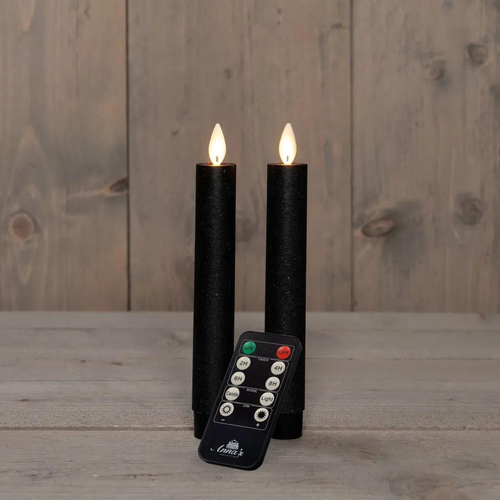 Anna's Collection LED dinerkaars Tara met timer zwart D 2,2 H 18 cm 2 stuks