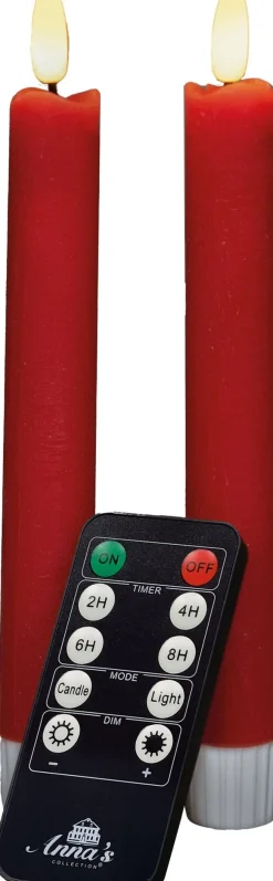 Anna's Collection LED dinerkaars Rustiek met timer rood D 2,1 H 18 cm 2 stuks