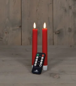 Anna's Collection LED dinerkaars Rustiek met timer rood D 2,1 H 18 cm 2 stuks