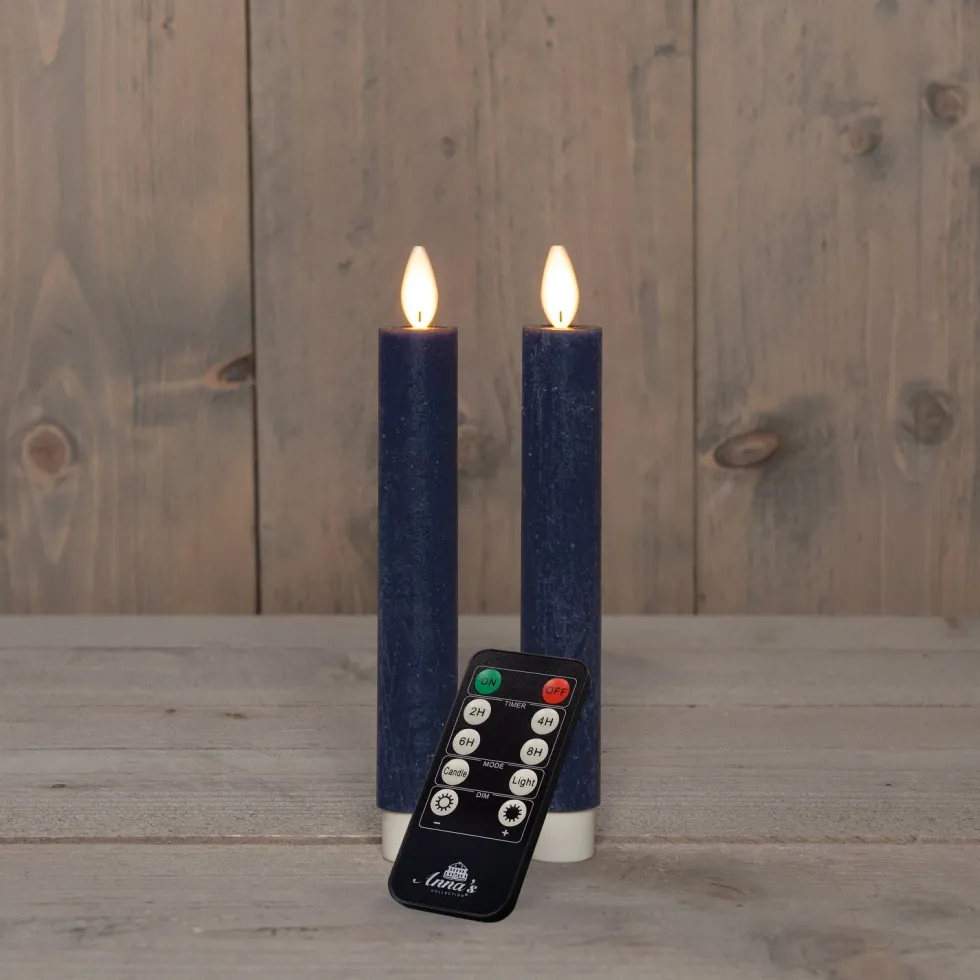Anna's Collection LED dinerkaars Tara met timer blauw D 2,2 H 18 cm 2 stuks