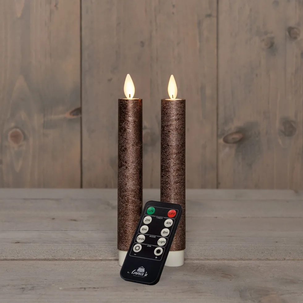 Anna's Collection LED dinerkaars Tara met timer brons D 2,2 H 18 cm 2 stuks