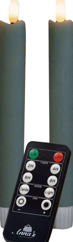 Anna's Collection LED dinerkaars Rustiek met timer groen D 2,1 H 18 cm 2 stuks