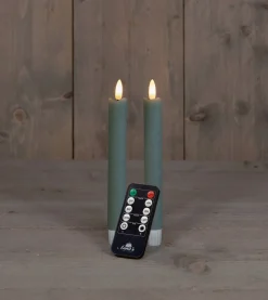 Anna's Collection LED dinerkaars Rustiek met timer groen D 2,1 H 18 cm 2 stuks