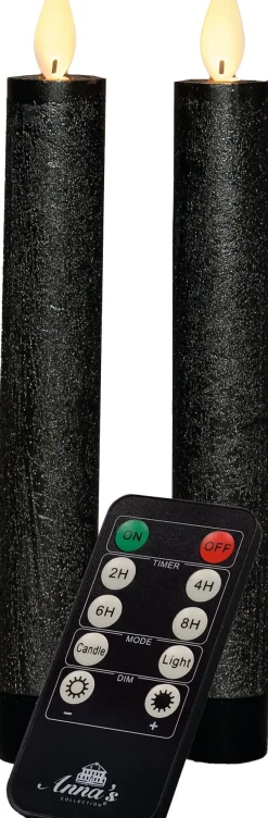 Anna's Collection LED dinerkaars Tara met timer antraciet D 2,2 H 18 cm 2 stuks