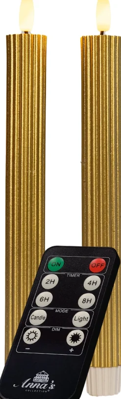 Anna's Collection LED dinerkaars Rib met timer goud D 2,1 H 23 cm 2 stuks