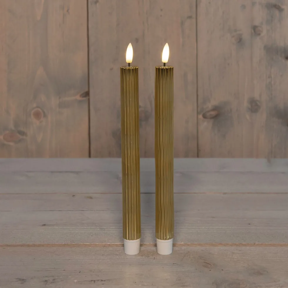 Anna's Collection LED dinerkaars Rib goud D 2,1 H 25 cm 2 stuks