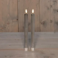 Anna's Collection LED dinerkaars Rib zilver D 2,1 H 25 cm 2 stuks