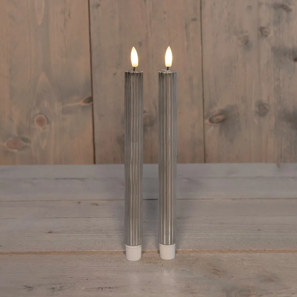 Anna's Collection LED dinerkaars Rib zilver D 2,1 H 25 cm 2 stuks