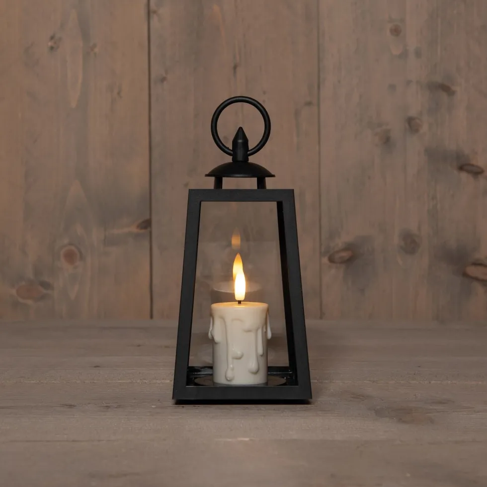 Anna's Collection LED kaars in lantaarn zwart 10 x 10 x 20,5 cm