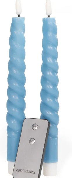 Anna's Collection LED kaars Swirl blauw met afstandsbediening D 2,5 H 23 cm 2 stuks