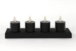 Anna's Collection LED startset waxinelicht met oplaadstation zwart D 3,8 H 6 cm 4 stuks