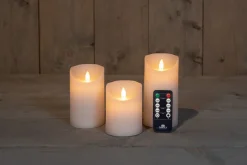 Anna's Collection LED stompkaars met timer Rustiek wit D 7,5 H 10 / 12,5 / 15 cm 3 stuks