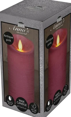 Anna's Collection LED stompkaars Rustiek oud roze D 7,5 H 15 cm