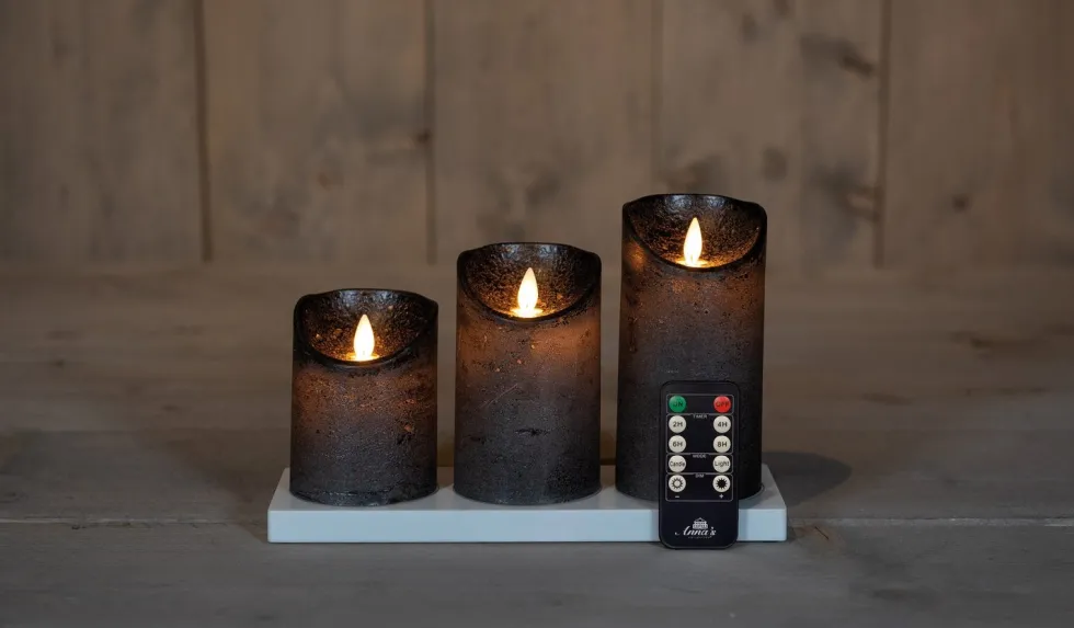 Anna's Collection LED stompkaars oplaadbaar antraciet met afstandsbediening D 11 H 19,5 cm 3 stuks