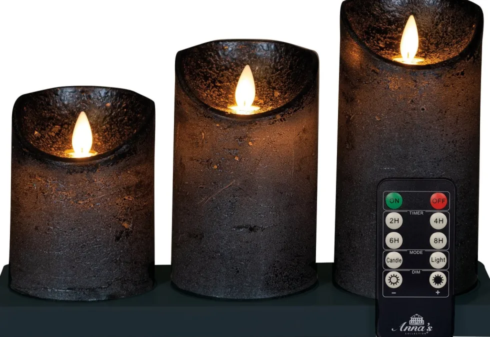 Anna's Collection LED stompkaars oplaadbaar antraciet met afstandsbediening D 11 H 19,5 cm 3 stuks