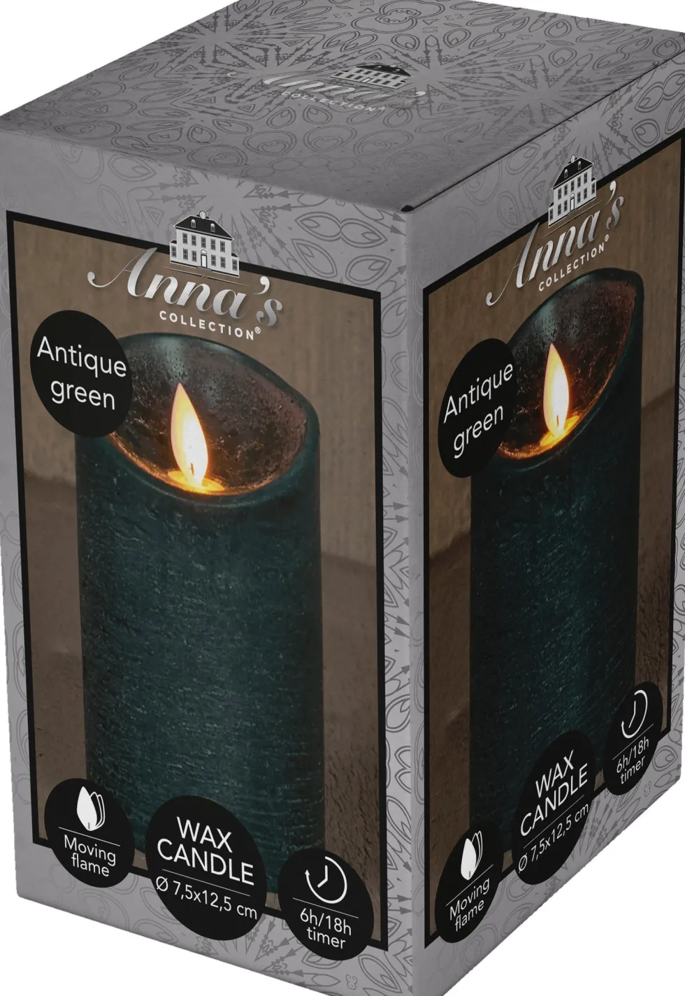 Anna's Collection LED stompkaars Rustiek donker groen D 7,5 H 12,5 cm