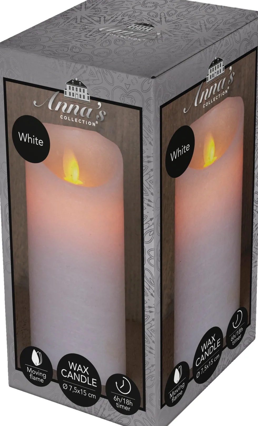 Anna's Collection LED stompkaars met timer Rustiek wit D 7,5 H 15 cm
