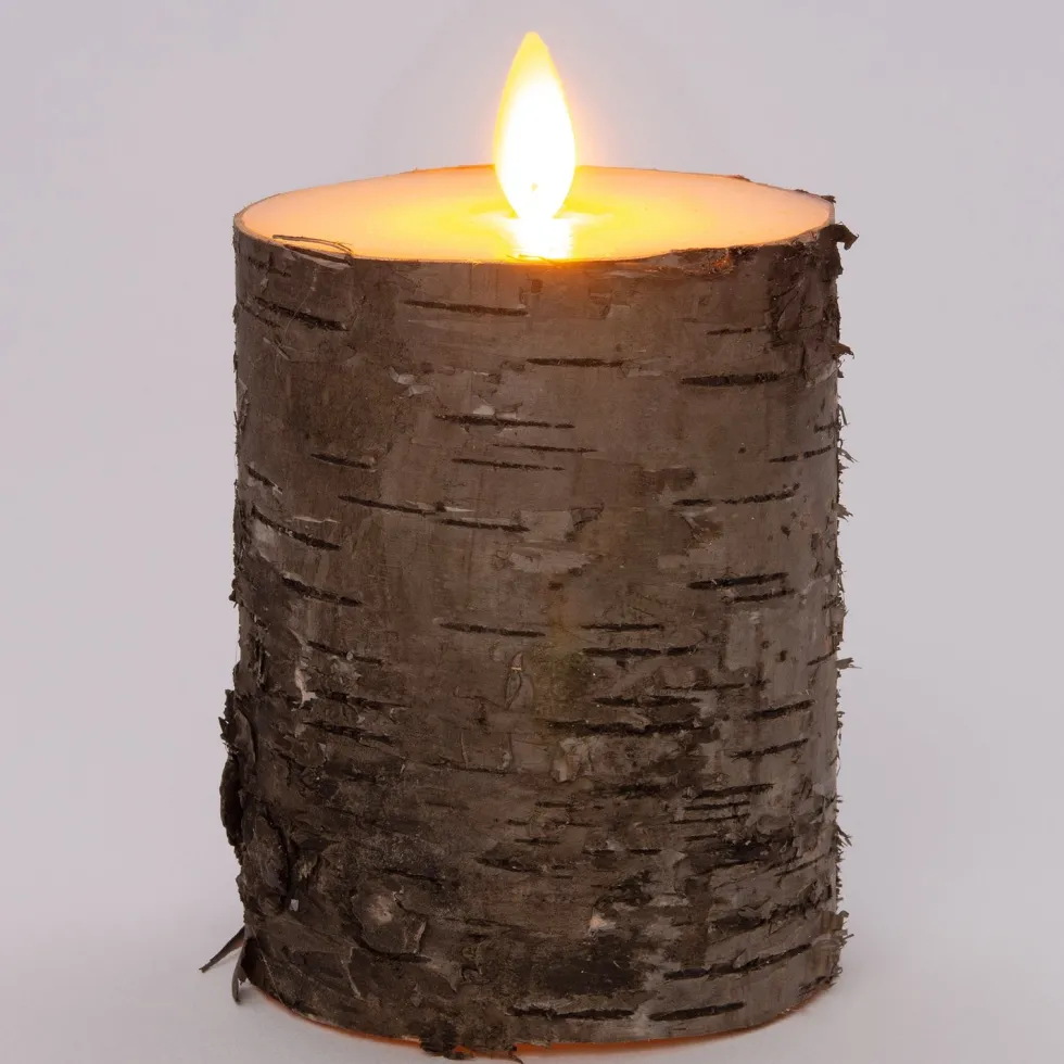 Anna's Collection LED stompkaars berk bruin met timer D 9 H 10,9 cm