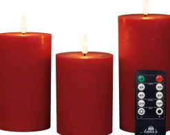Anna's Collection LED stompkaars met afstandsbediening Majon rood D 7,5 H 10 / 12, 5 / 15 cm 3 stuks