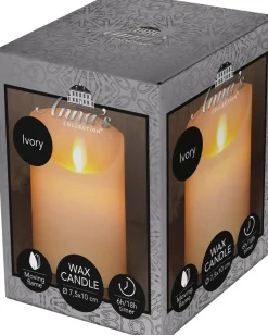 Anna's Collection LED stompkaars met timer Rustiek crème D 7,5 H 10 cm