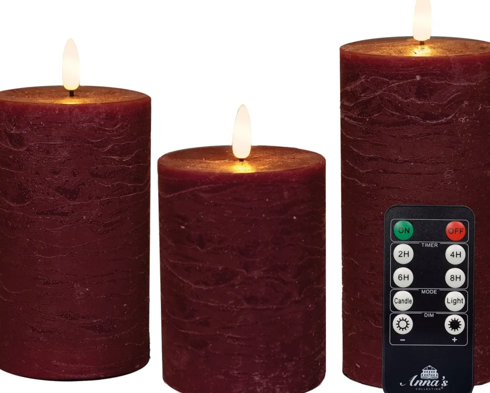 Anna's Collection LED stompkaars Majon rood D 7,5 H 10 / 12, 5 / 15 cm 3 stuks