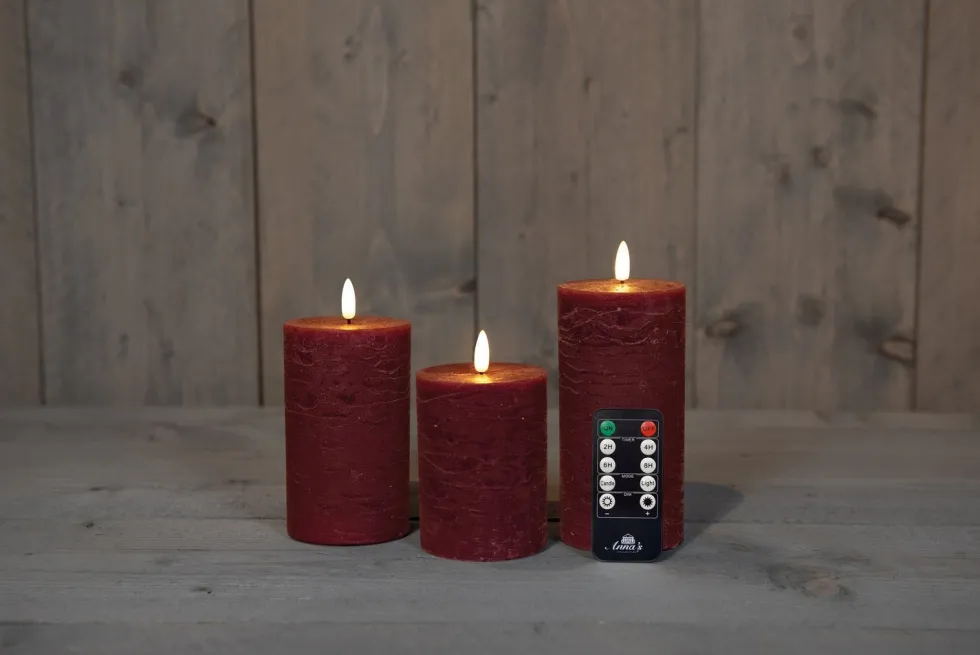 Anna's Collection LED stompkaars Majon rood D 7,5 H 10 / 12, 5 / 15 cm 3 stuks