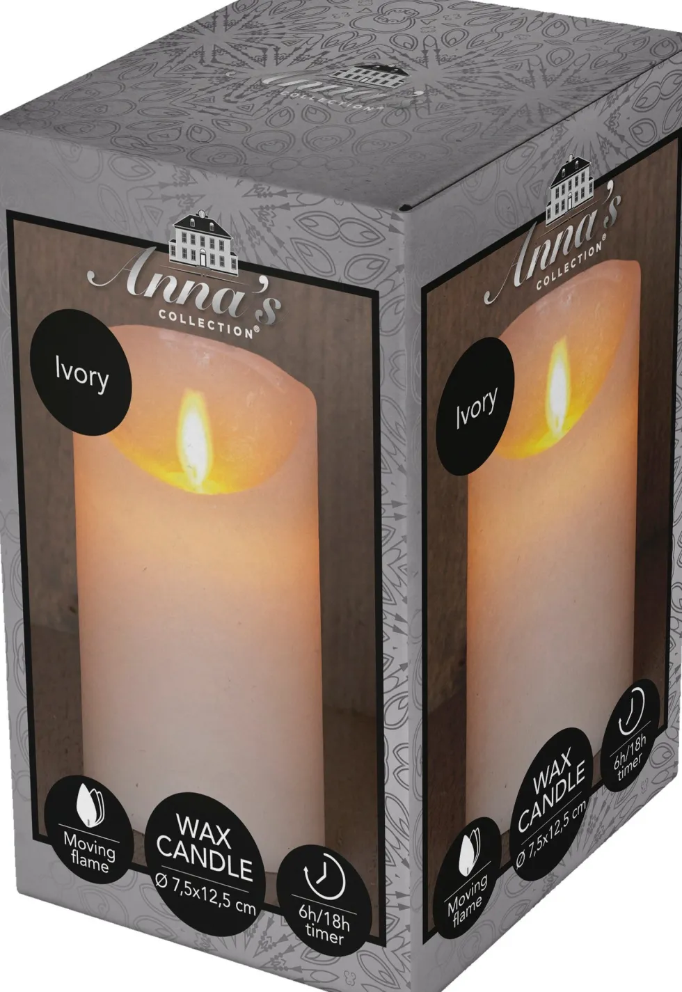 Anna's Collection LED stompkaars met timer Rustiek crème D 7,5 H 12,5 cm