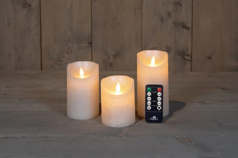 Anna's Collection LED stompkaars Rustiek parel D 7,5 H 10 / 12,5 / 15 cm 3 stuks