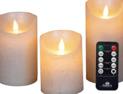 Anna's Collection LED stompkaars Rustiek parel D 7,5 H 10 / 12,5 / 15 cm 3 stuks
