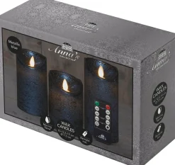 Anna's Collection LED stompkaars blauw D 7,5 H 15 cm 3 stuks