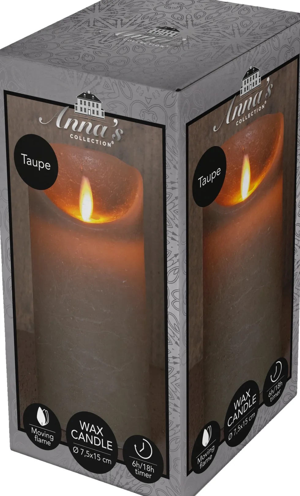 Anna's Collection LED stompkaars Rustiek taupe D 7,5 H 15 cm