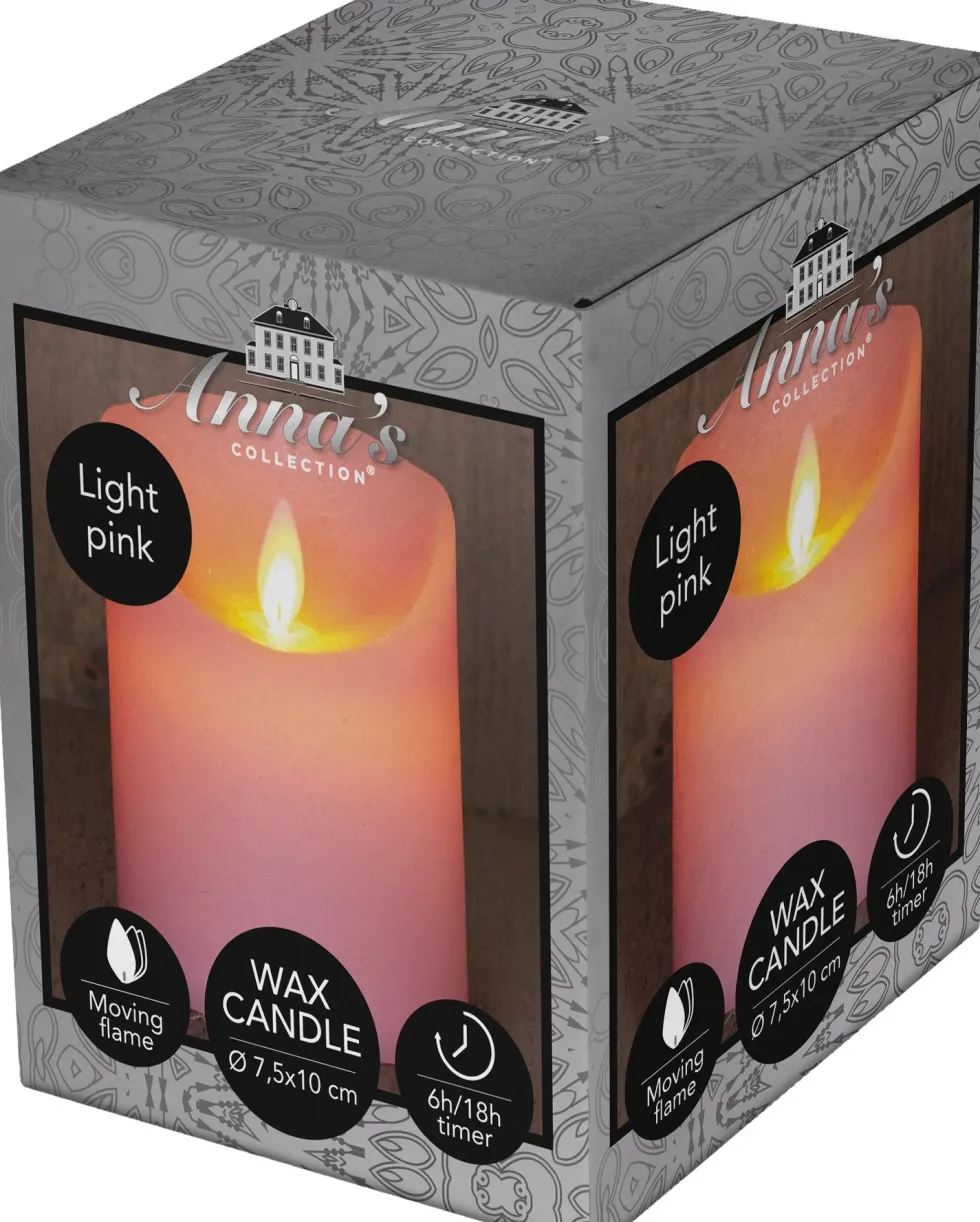 Anna's Collection LED stompkaars Rustiek roze D 7,5 H 10 cm
